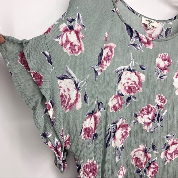 Umgee Floral Pink Rose Print Ruffle Sleeve Blouse Size Medium - Picture 4 of 6
